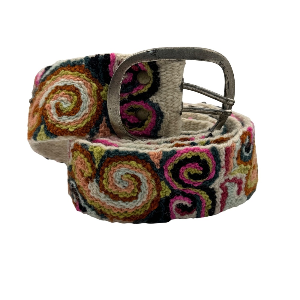 Jenny Krauss 100% Wool Embroidered Belt Multi Color Swirl Boho Women's Large